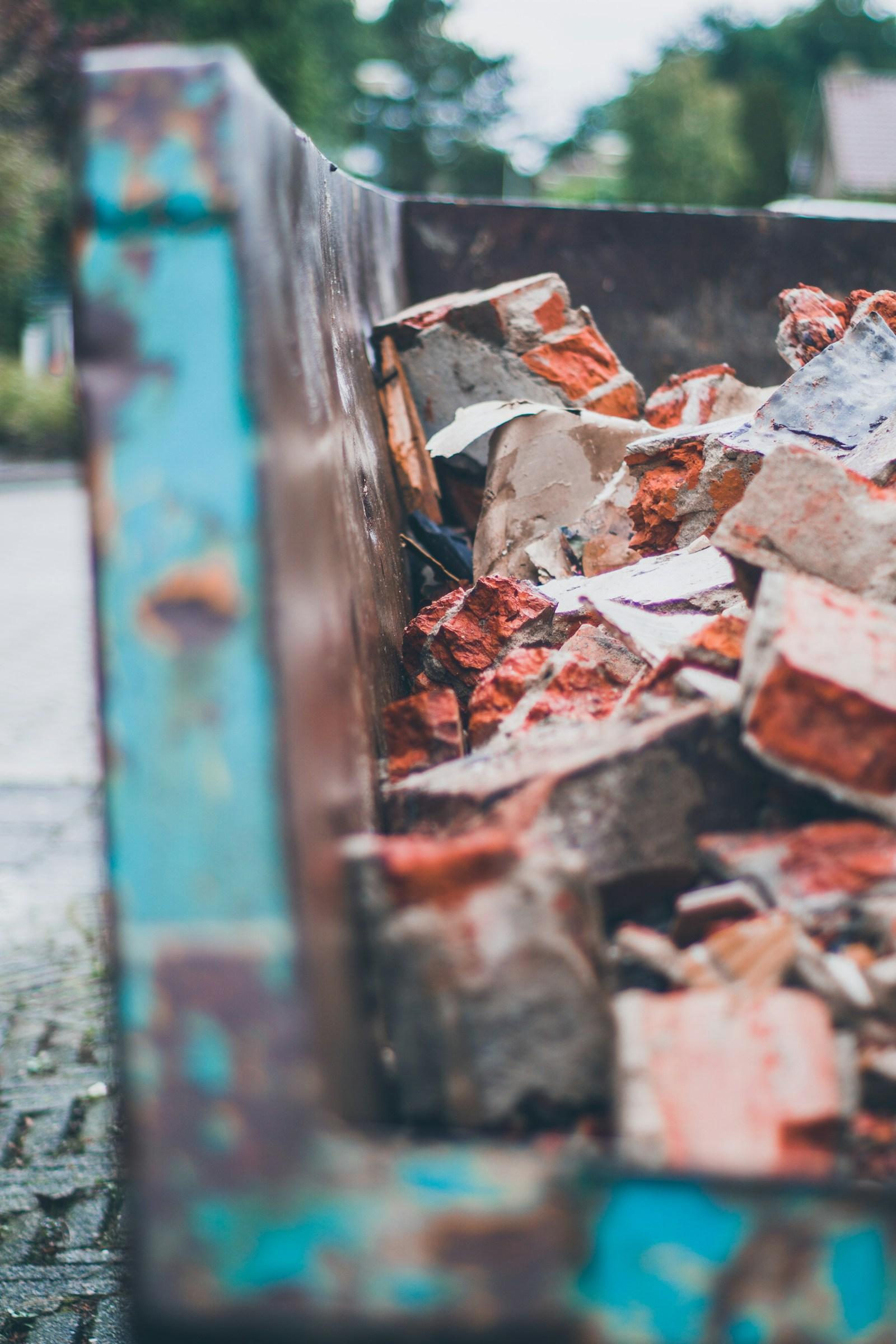 Commercial building waste and rubble ready for collection